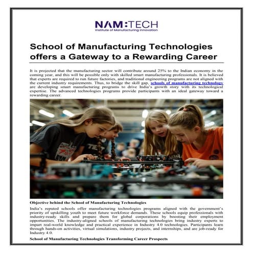 School of Manufacturing Technologies offers a Gateway to a Rewarding Career