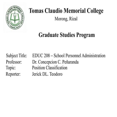 School personnel administration   position classification