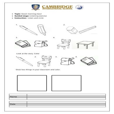 School supplies listen and circle
