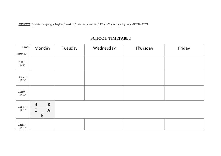 timetable school template