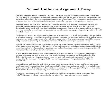 School Uniforms Argument Essay. Judson University