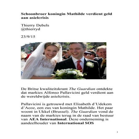 Schoonbroer koningin Mathilde verdient geld aan asielcrisis