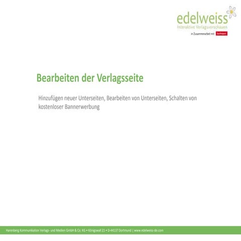 Schulungsunterlagen Verlage: Verlagsseite bearbeiten