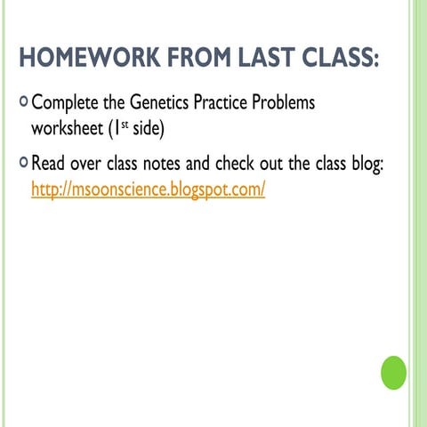 Sci 9A Lesson 2 Mar 16 - Introduction to Genetics (Part 2)