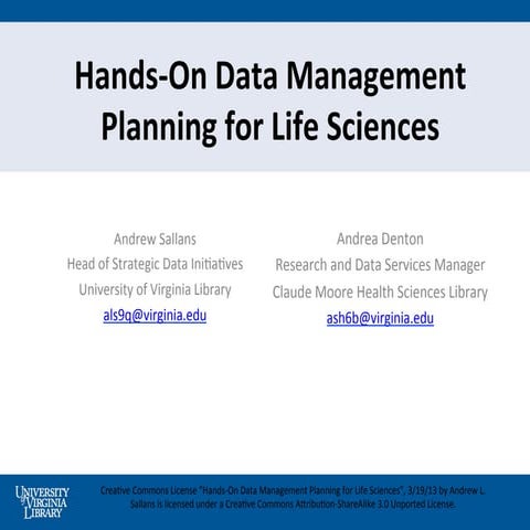 Hands-On Data Management Planning for Life Sciences