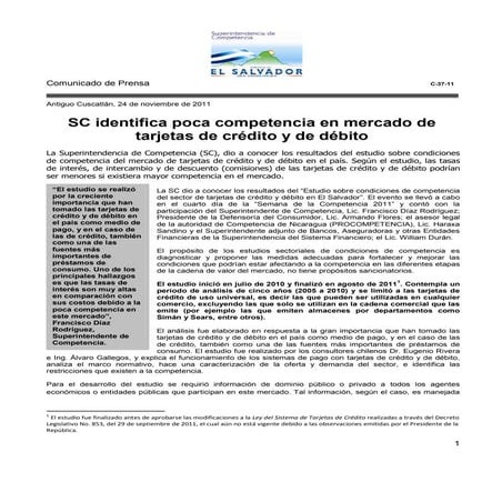 C.37-11 SC identifica poca competencia en mercado de tarjetas de crédito y de...