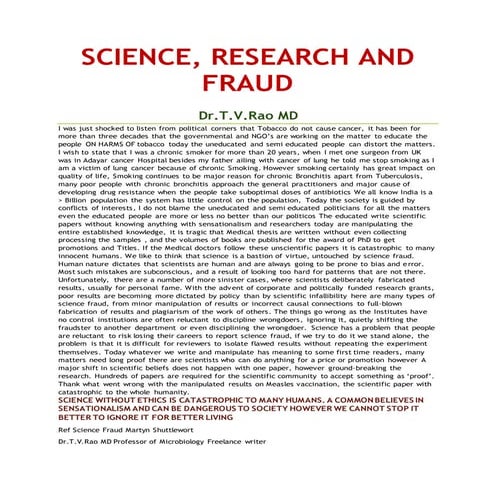 SCIENCE, RESEARCH AND FRAUD