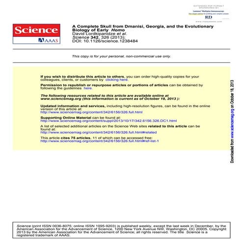 A Complete Skull from Dmanisi, Georgia, and the Evolutionary Biology of Early...
