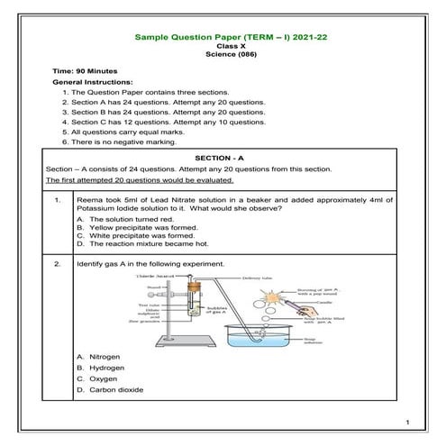 Science 30 set Sample Papers | PDF