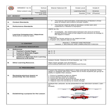 SCIENCE 8 DAILY LESSON LOG QUARTER 1 WEEK 4