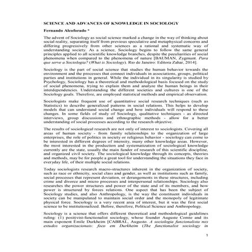Science and advances of knowledge in sociology