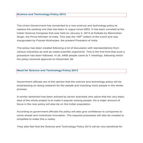 Science and technology policy 2013