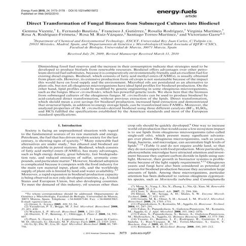 Direct Transformation of Fungal Biomass from Submerged Cultures into Biodiesel  