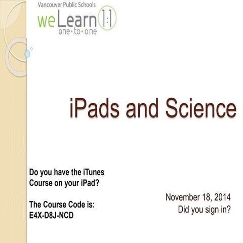 Science iPad training Session 1
