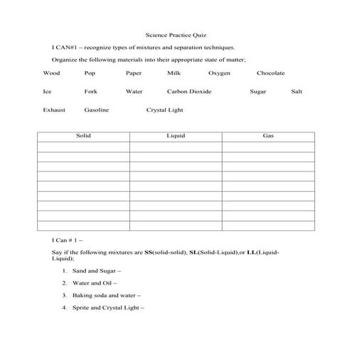 Science practice quiz