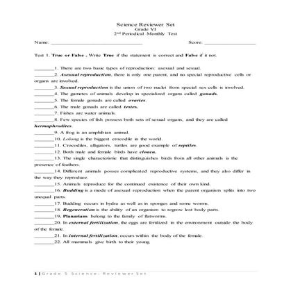 Science reviewer set 2nd monthly test