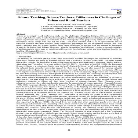 Science teaching, science teachers differences in challenges of urban ...