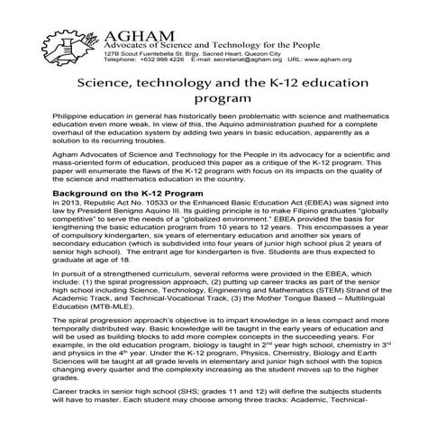 Science, Technology and the K-12 Education Program