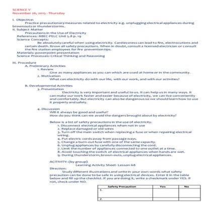 Science V - Precautions in the Use of Electricity