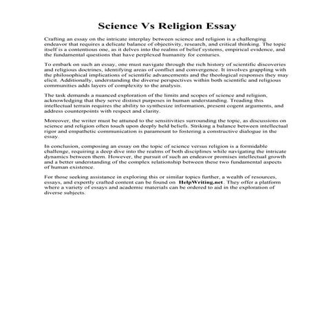 Science Vs Religion Essay. The Role of Science in Religion Essay Example  Gra...