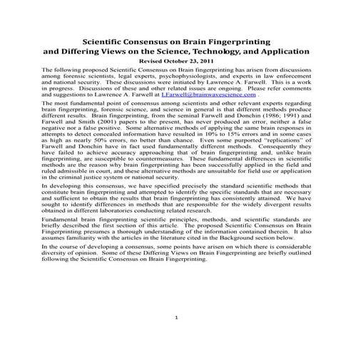 Scientific Consensus on Brain Fingerprinting and Differing Views on the Scien...