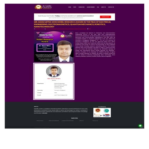 Nobel Research Award by Scientific Laurels