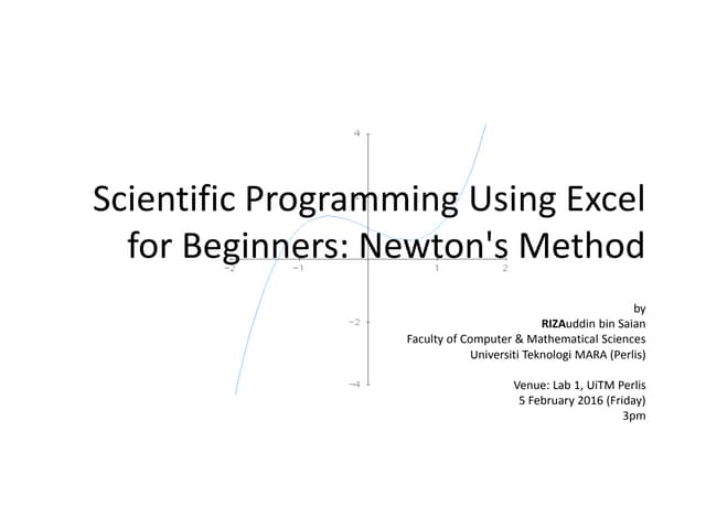 Scientific Programming using Excel for Beginners: Newton's Method