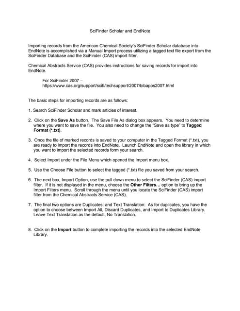 SciFinder Scholar And EndNote