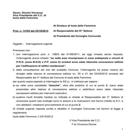 Scioglimento c.c. isola edilizia  zone bianche area alberghiera aiello giusep...