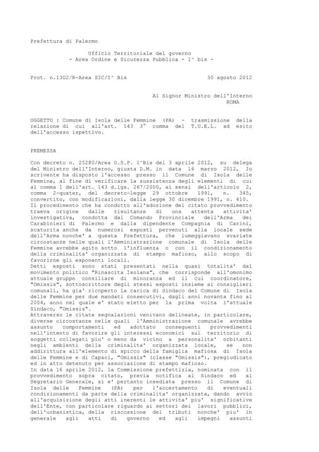 Scioglimento consiglio comunale isola delle femmine 69722 8249