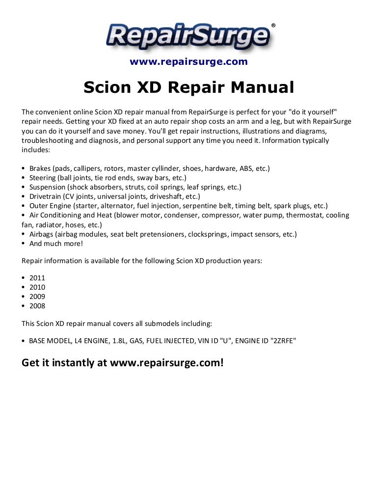Scion Xd Repair Manual 2008 2011