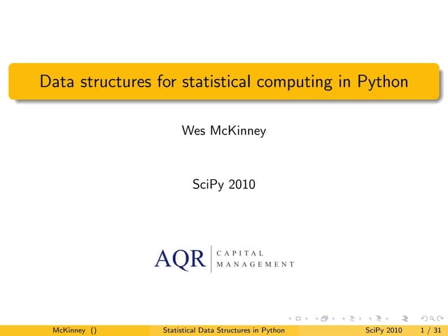 Data Structures for Statistical Computing in Python