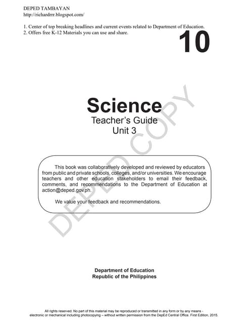 GRADE 10 SCI MODULE TEACHER'S GUIDE UNIT 3