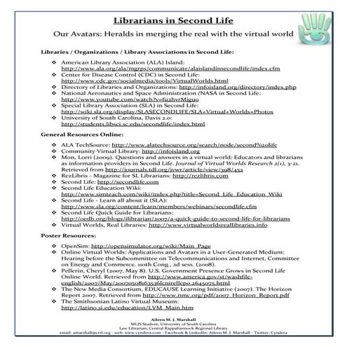 Handout "Librarians in Virtual Worlds"