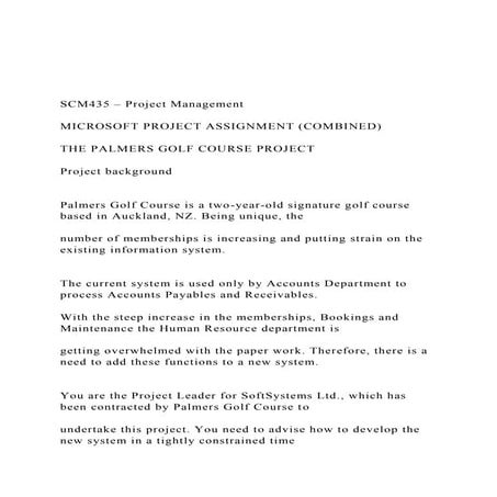 SCM435 – Project Management MICROSOFT PROJECT ASSIGNMENT.docx