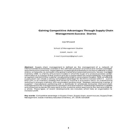 Gaining Competitive Advantages Through Supply Chain Management:Success Stories