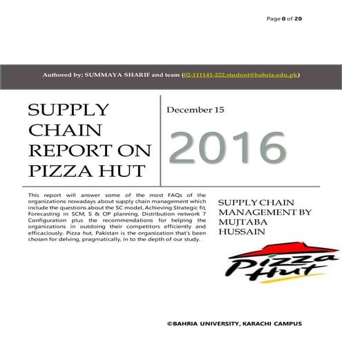 SUPPLY CHAIN MANAGEMENT REPORT ON PIZZA HUT, KARACHI. 