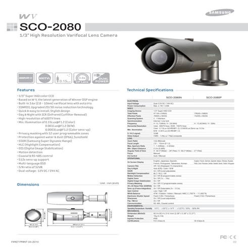 Samsung Techwin SCO-2080 Data Sheet