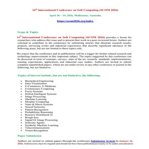 12th International Conference on Soft Computing (SCOM 2024) | PDF