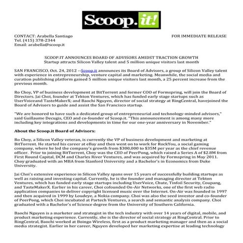 Scoop.it Announces Board of Advisors Amidst Traffic Growth