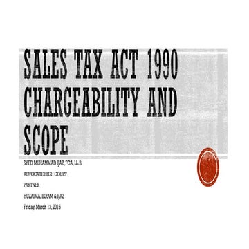 Sales Tax Act, 1990 Scope and Chargeability
