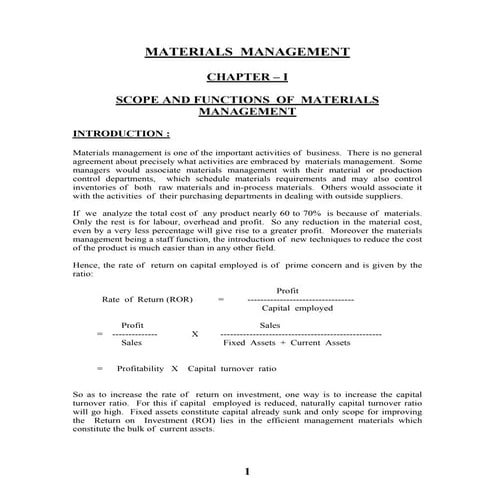 Scope and functons of materals management | PDF