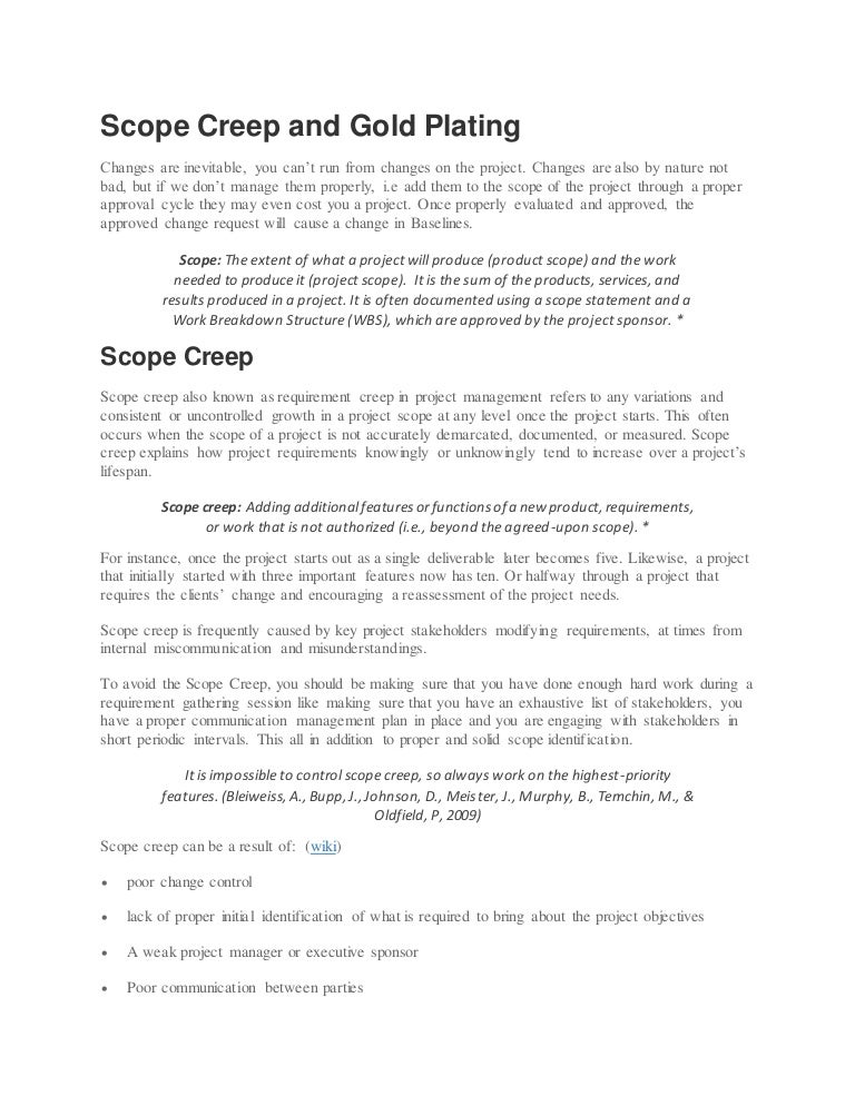 Scope creep and gold plating PMP/CAPM from PMI