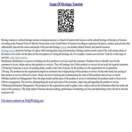 Scope Of Heritage Tourism