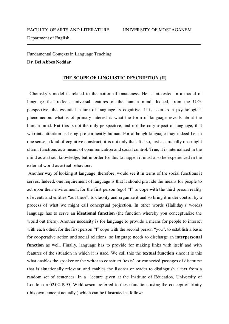 Scopes of linguistic description 2