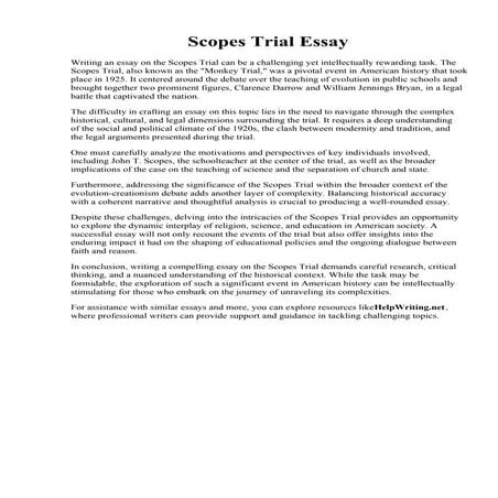Scopes Trial Essay. The Scopes Trial and the Problem of Democratic Control