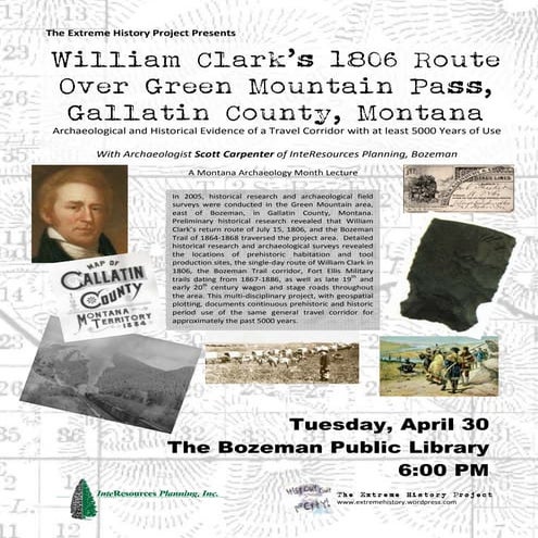 Wililiam Clark's 1806 Route Over Green Mountain Pass, Gallatin County, Montana