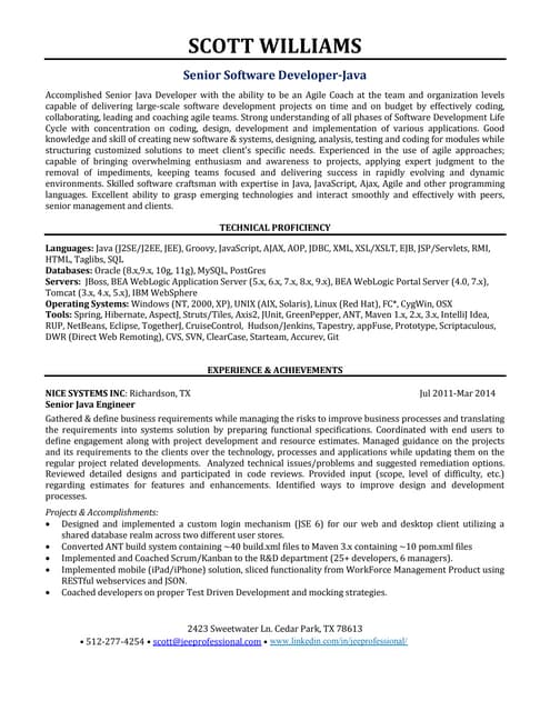 Scott Allen Williams Résumé - Senior Java Software Developer - Agile Technolo...
