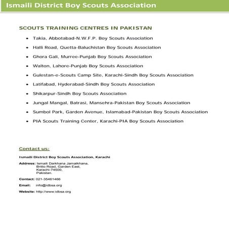 Scouts training centres in pakistan