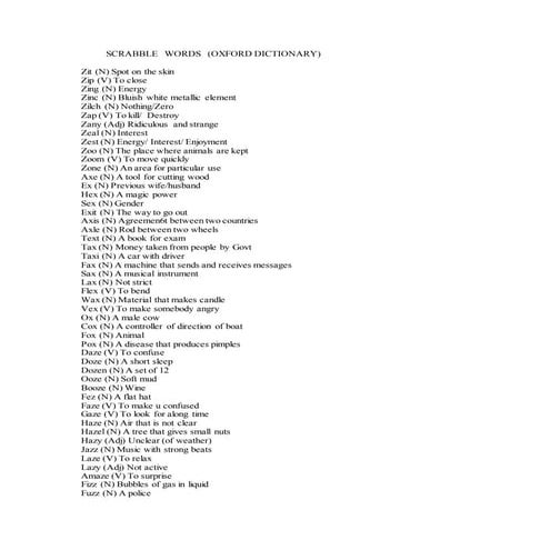 Vocabulary for Scrabble game